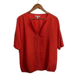 Banana Republic Womens Orange Split Neck Pintuck Pleat Short Sleeve Blouse Small